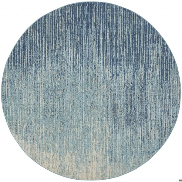 Homeroots 8 ft. Round Navy & Light Blue Abstract Area Rug 385288 - main